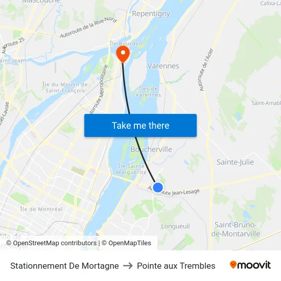 Stationnement De Mortagne to Pointe aux Trembles map