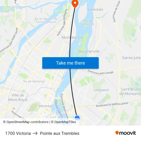 1700 Victoria to Pointe aux Trembles map