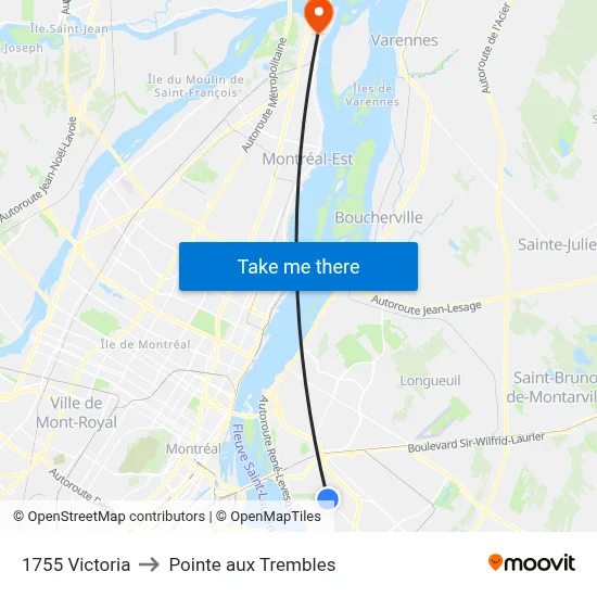 1755 Victoria to Pointe aux Trembles map