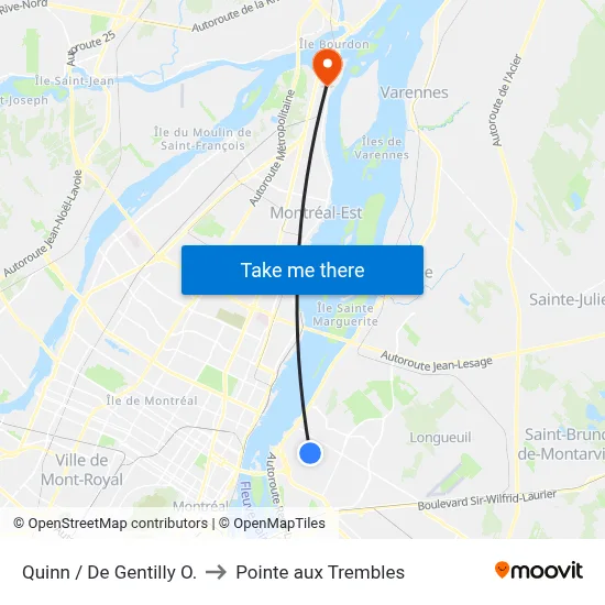 Quinn / De Gentilly O. to Pointe aux Trembles map