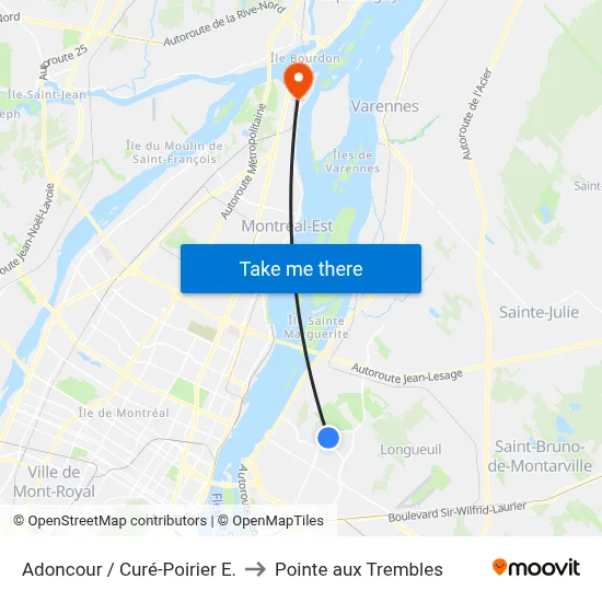 Adoncour / Curé-Poirier E. to Pointe aux Trembles map