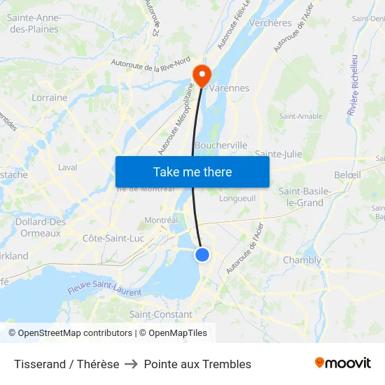 Tisserand / Thérèse to Pointe aux Trembles map