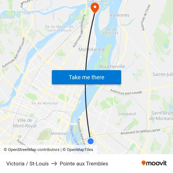 Victoria / St-Louis to Pointe aux Trembles map