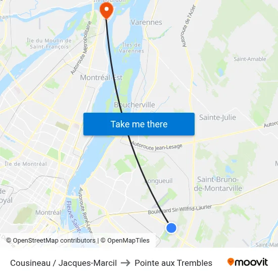 Cousineau / Jacques-Marcil to Pointe aux Trembles map