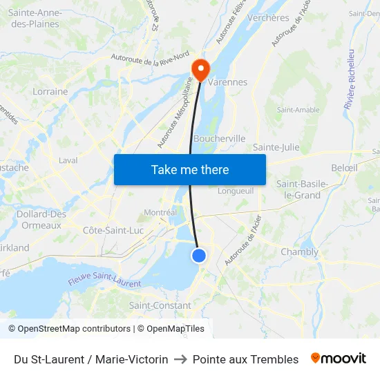 Du St-Laurent / Marie-Victorin to Pointe aux Trembles map