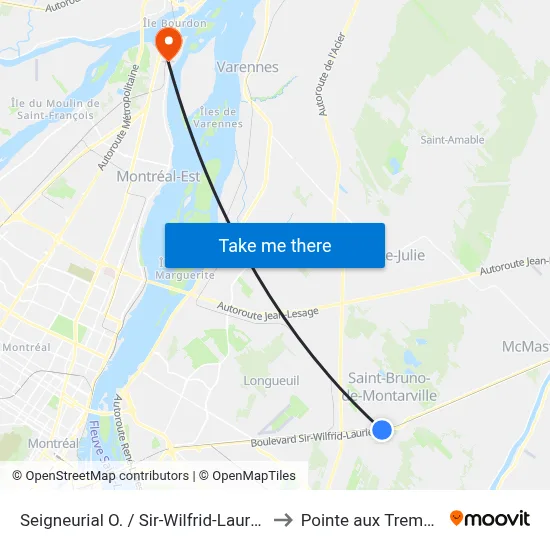 Seigneurial O. / Sir-Wilfrid-Laurier E. to Pointe aux Trembles map