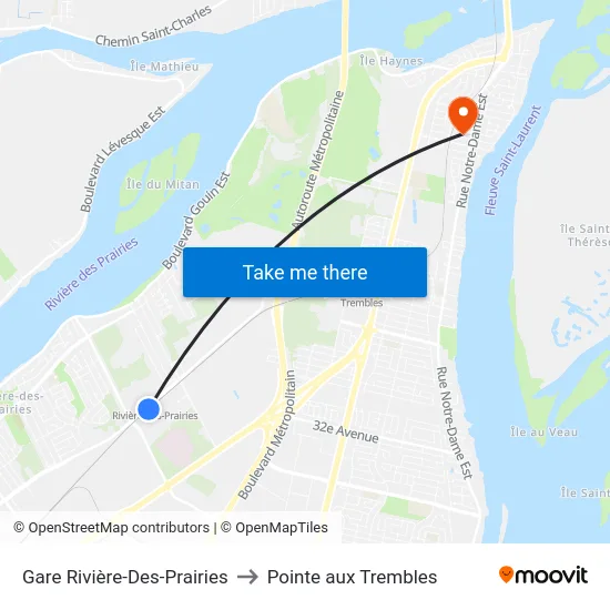 Gare Rivière-Des-Prairies to Pointe aux Trembles map