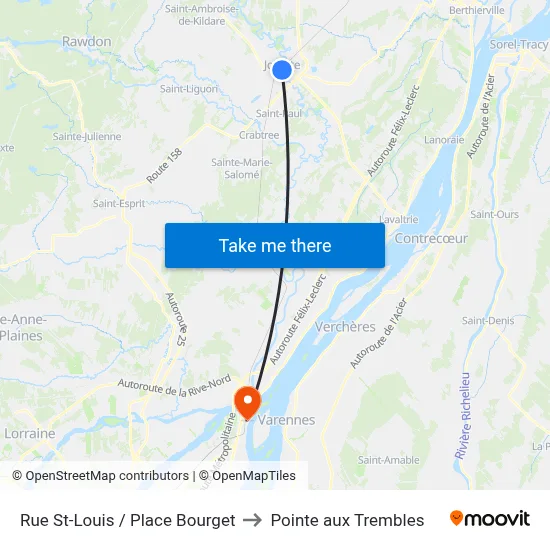 Rue St-Louis / Place Bourget to Pointe aux Trembles map