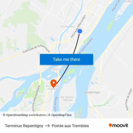 Terminus Repentigny to Pointe aux Trembles map