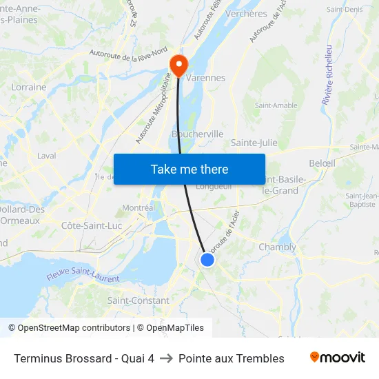 Terminus Brossard - Quai 4 to Pointe aux Trembles map