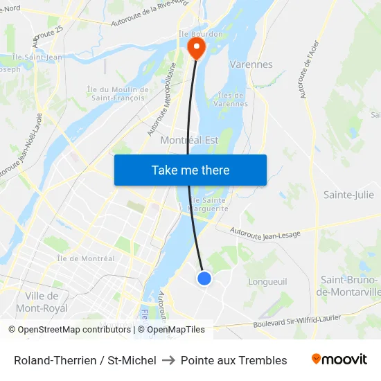 Roland-Therrien / St-Michel to Pointe aux Trembles map