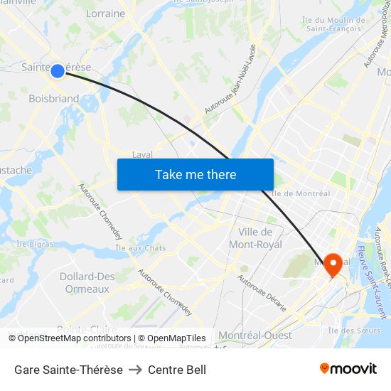 Gare Sainte-Thérèse to Centre Bell map