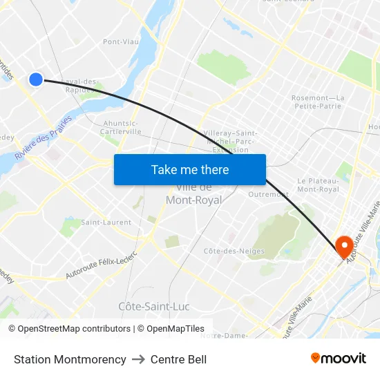 Station Montmorency to Centre Bell map