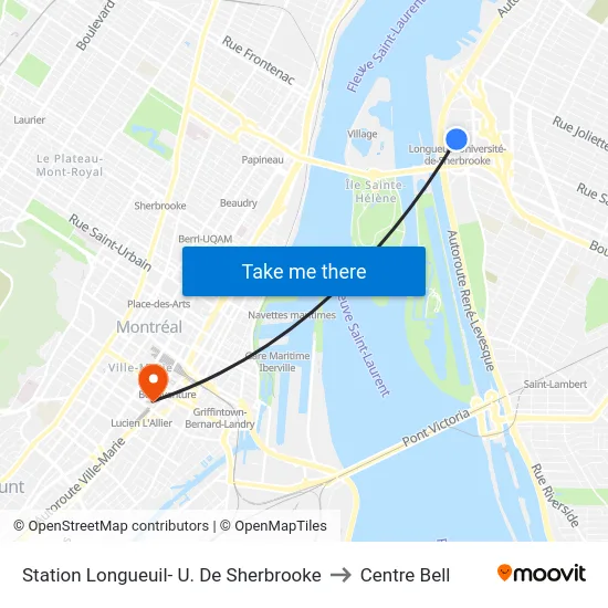 Station Longueuil- U. De Sherbrooke to Centre Bell map