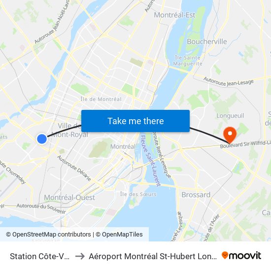 Station Côte-Vertu to Aéroport Montréal St-Hubert Longueuil map
