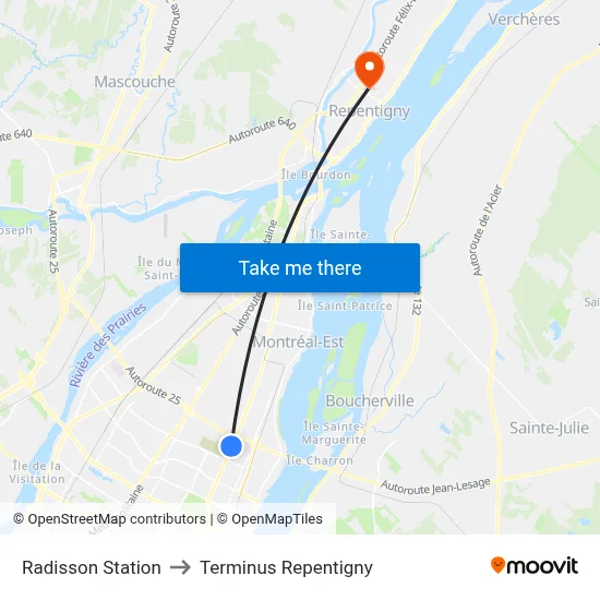 Radisson Station to Terminus Repentigny map