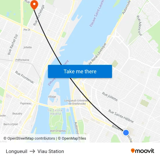Longueuil to Viau Station map