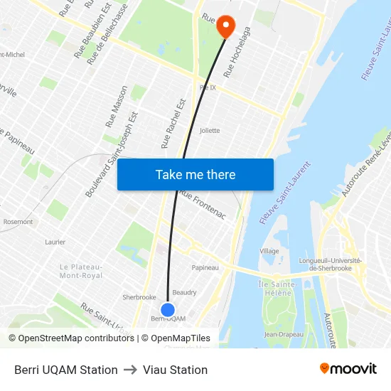 Berri UQAM Station to Viau Station map