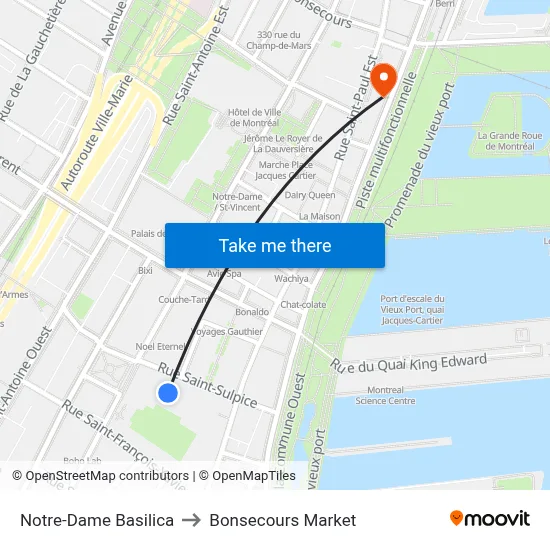 Notre-Dame Basilica to Bonsecours Market map
