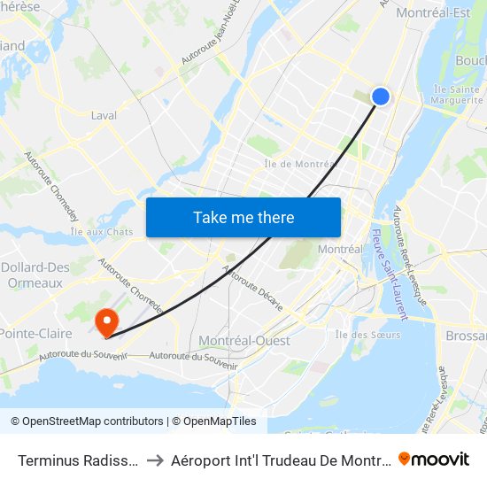 Terminus Radisson to Aéroport Int'l Trudeau De Montréal map