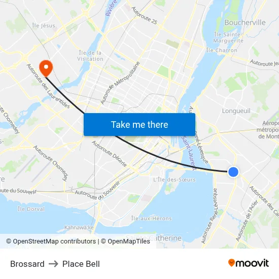 Brossard to Place Bell map