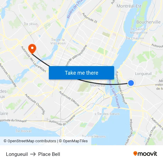 Longueuil to Place Bell map