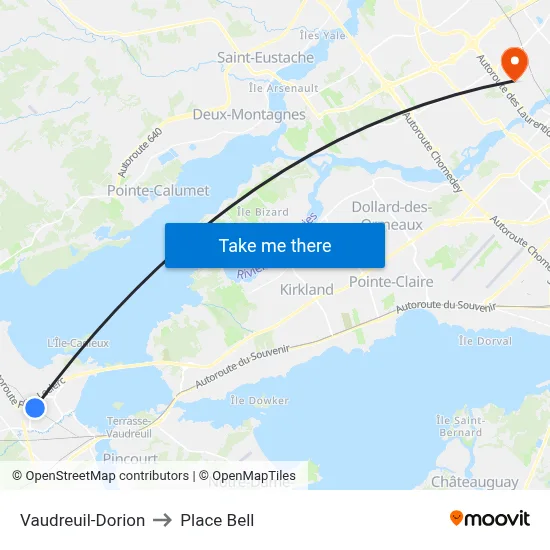 Vaudreuil-Dorion to Place Bell map