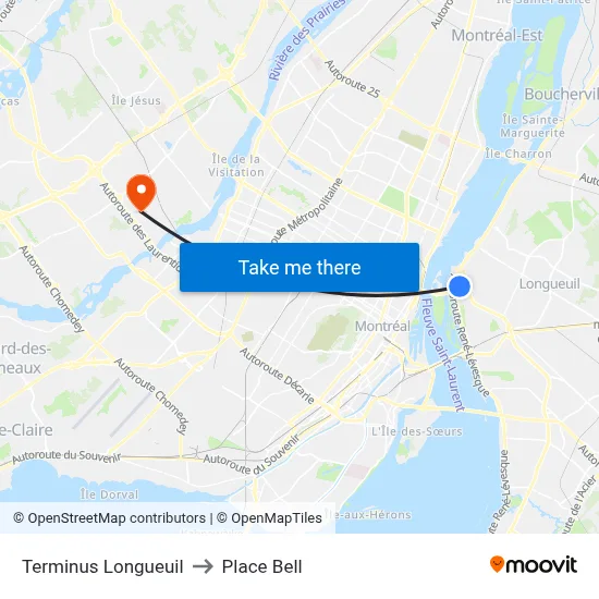 Terminus Longueuil to Place Bell map