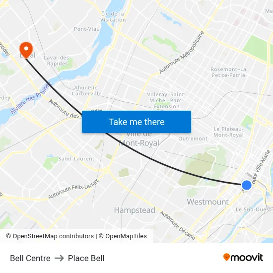 Bell Centre to Place Bell map