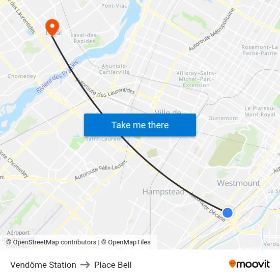 Vendôme Station to Place Bell map