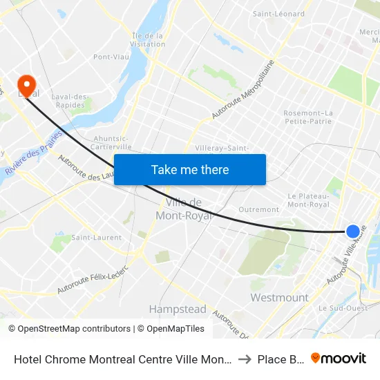 Hotel Chrome Montreal Centre Ville Montréal to Place Bell map