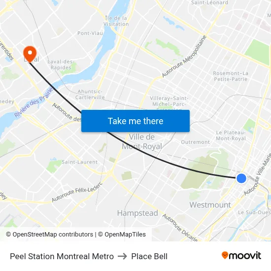 Peel Station Montreal Metro to Place Bell map