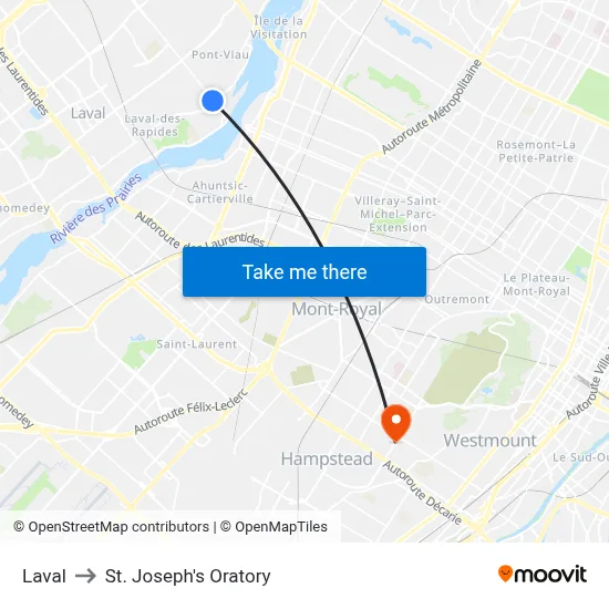 Laval to St. Joseph's Oratory map