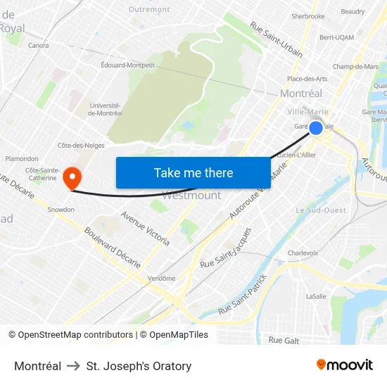 Montréal to St. Joseph's Oratory map