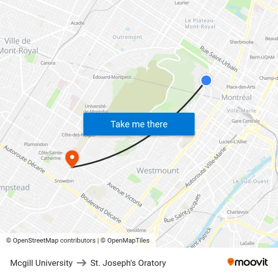 Mcgill University to St. Joseph's Oratory map