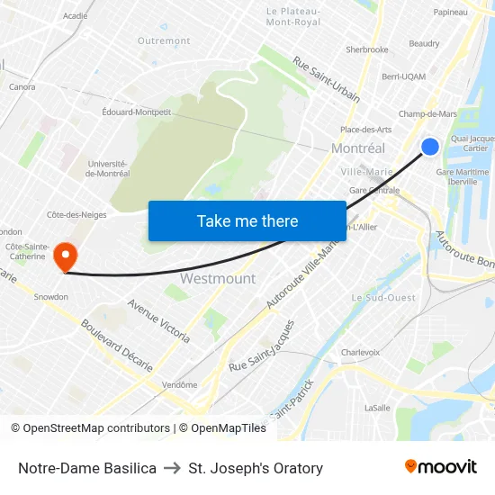 Notre-Dame Basilica to St. Joseph's Oratory map