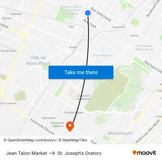 Jean Talon Market to St. Joseph's Oratory map