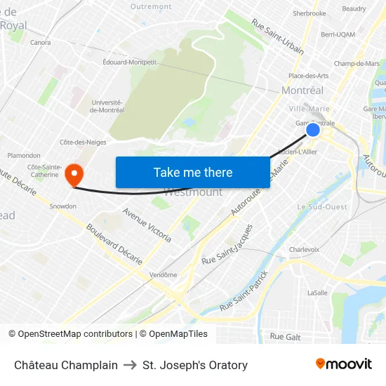 Château Champlain to St. Joseph's Oratory map