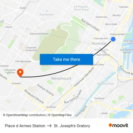 Place d Armes Station to St. Joseph's Oratory map
