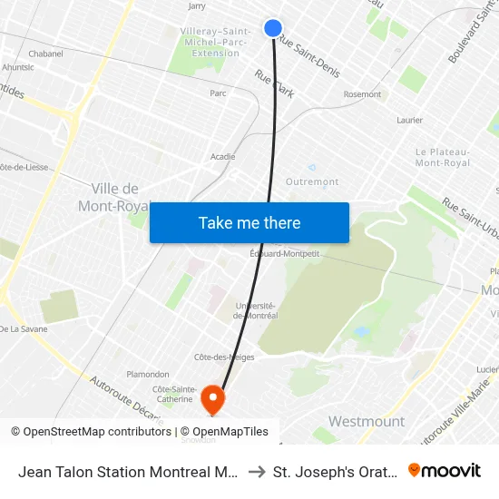 Jean Talon Station Montreal Metro to St. Joseph's Oratory map