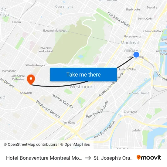 Hotel Bonaventure Montreal Montréal to St. Joseph's Oratory map