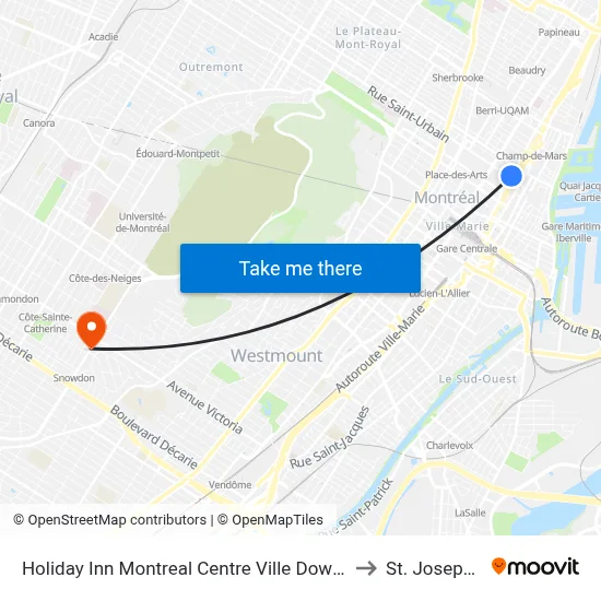 Holiday Inn Montreal Centre Ville Downtown an IHG Hotel Montréal to St. Joseph's Oratory map