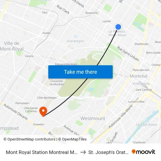 Mont Royal Station Montreal Metro to St. Joseph's Oratory map