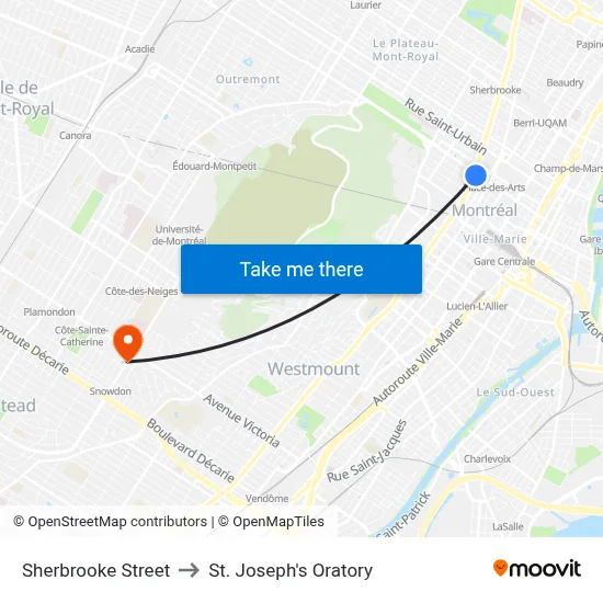 Sherbrooke Street to St. Joseph's Oratory map