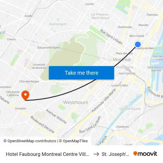Hotel Faubourg Montreal Centre Ville Downtown Montréal to St. Joseph's Oratory map