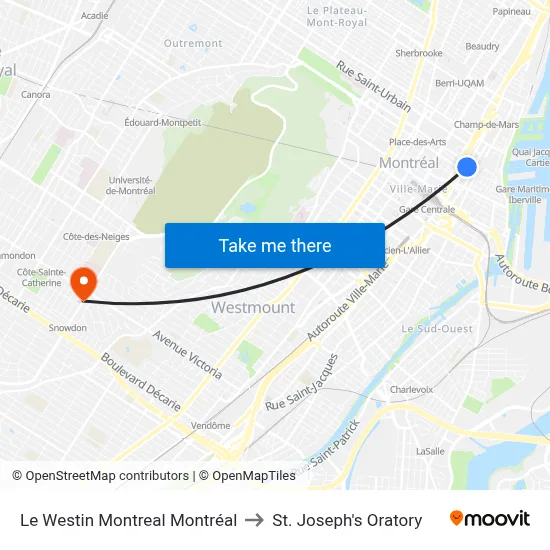 Le Westin Montreal Montréal to St. Joseph's Oratory map