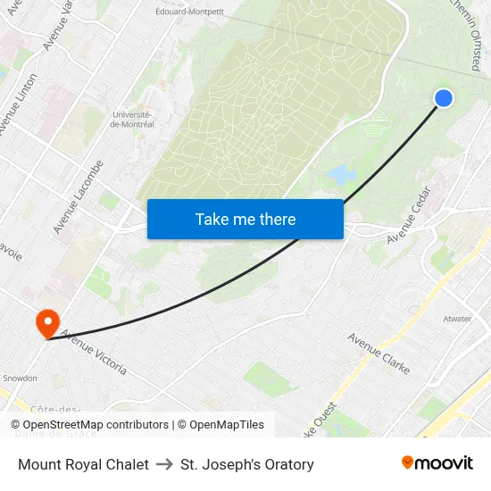 Mount Royal Chalet to St. Joseph's Oratory map