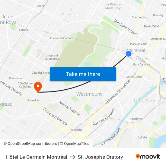 Hôtel Le Germain Montréal to St. Joseph's Oratory map
