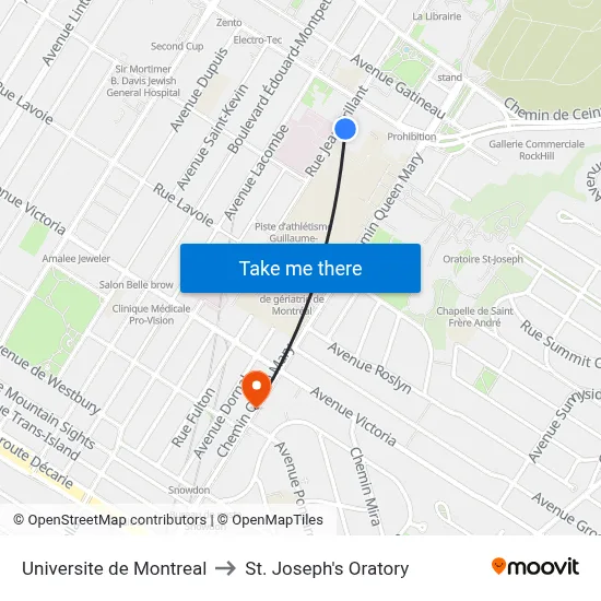 Universite de Montreal to St. Joseph's Oratory map