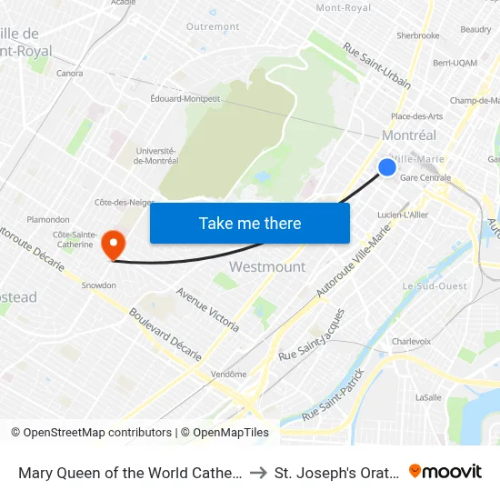 Mary Queen of the World Cathedral to St. Joseph's Oratory map